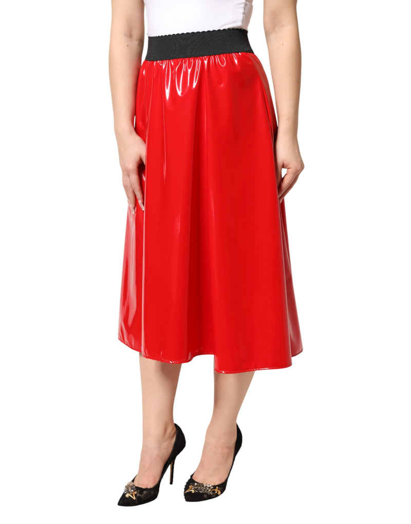 Falda midi roja brillante en poliéster de Dolce & Gabbana