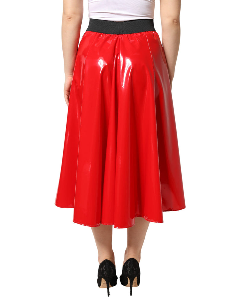 Falda midi roja brillante en poliéster de Dolce & Gabbana
