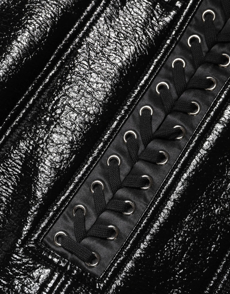 Minifalda negra de nailon revestido con detalles de ojales de Dolce & Gabbana