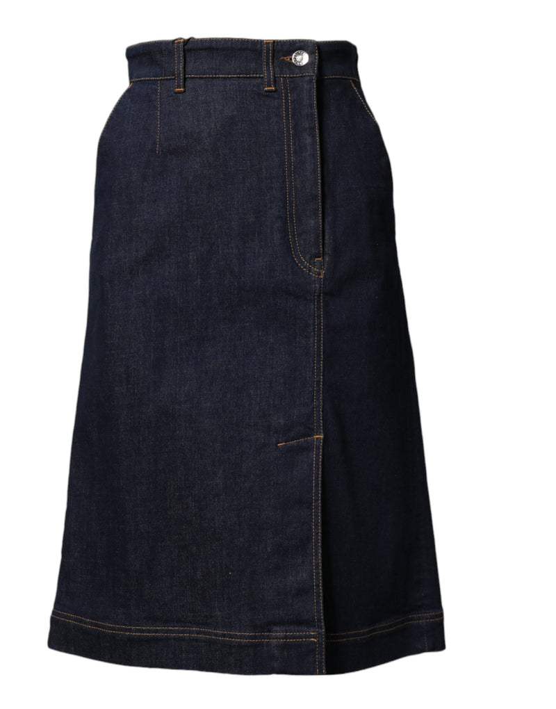 Falda midi azul oscuro de corte en A en algodón vaquero de Dolce & Gabbana