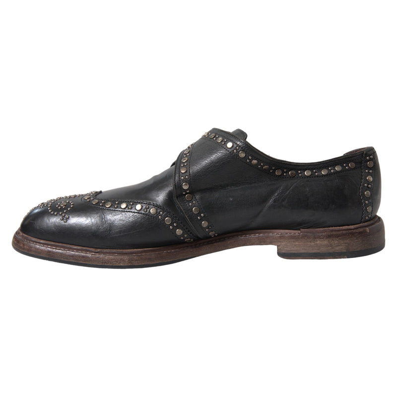 Dolce & Gabbana Black Leather Monk Strap Studded Dress Shoes