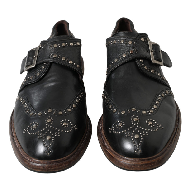 Dolce & Gabbana Black Leather Monk Strap Studded Dress Shoes