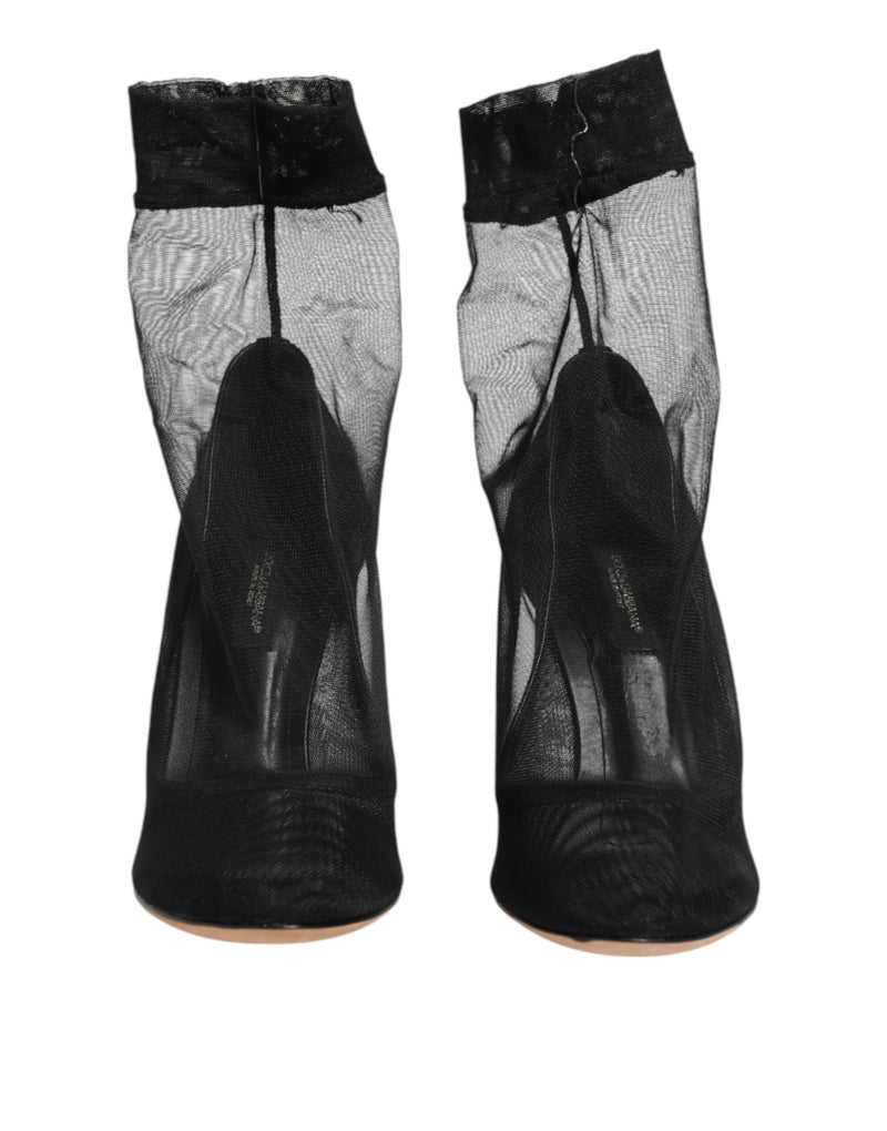 Bottines chaussettes à talon en maille extensible en nylon noir, Dolce & Gabbana