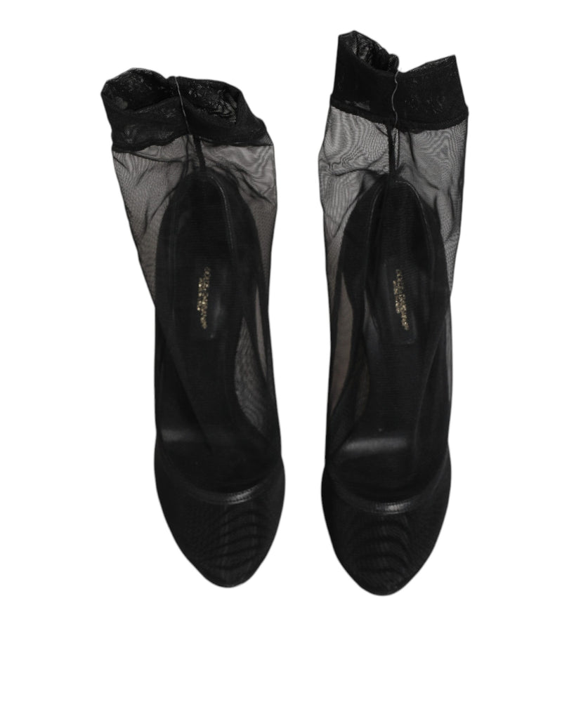 Bottines chaussettes à talon en maille extensible en nylon noir, Dolce & Gabbana