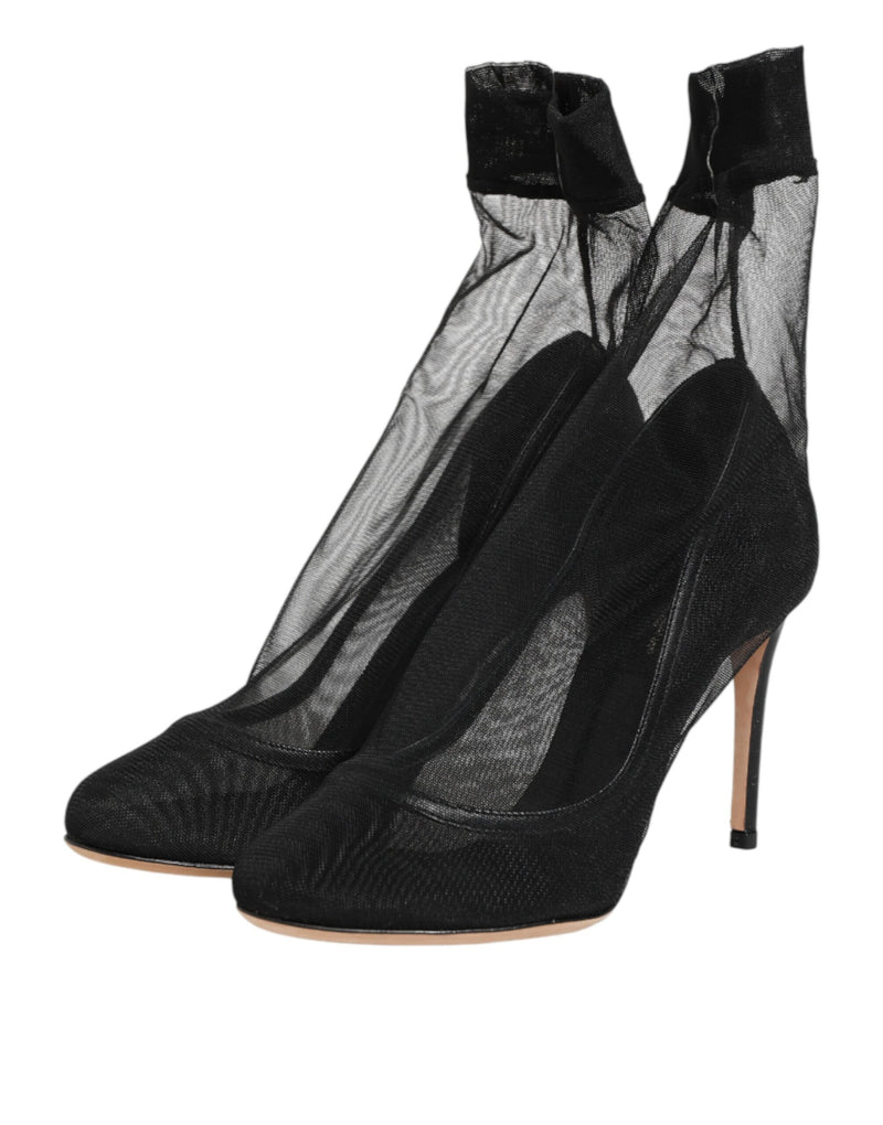 Bottines chaussettes à talon en maille extensible en nylon noir, Dolce & Gabbana