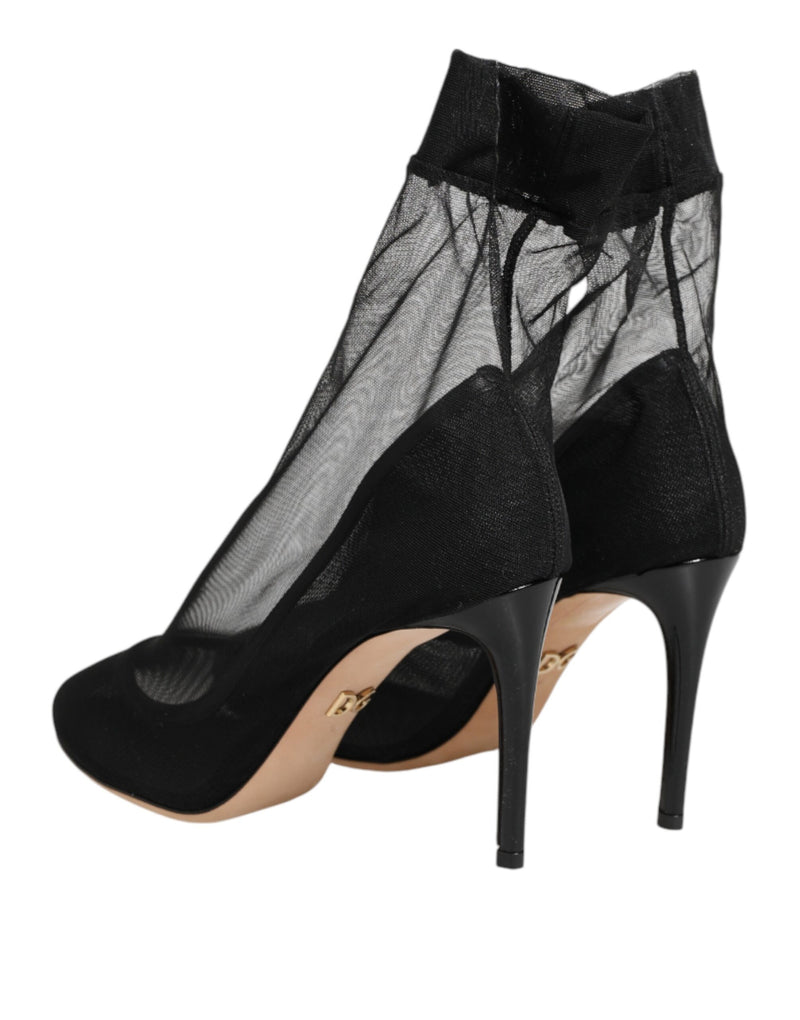 Bottines chaussettes à talon en maille extensible en nylon noir, Dolce & Gabbana