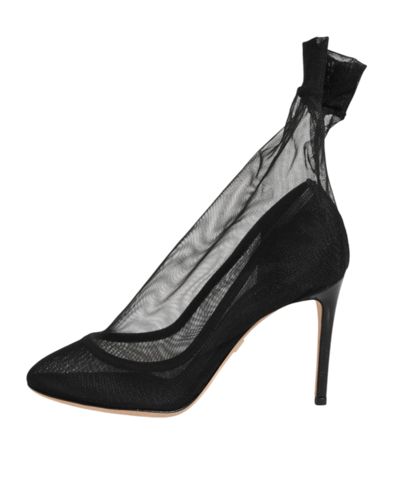Bottines chaussettes à talon en maille extensible en nylon noir, Dolce & Gabbana