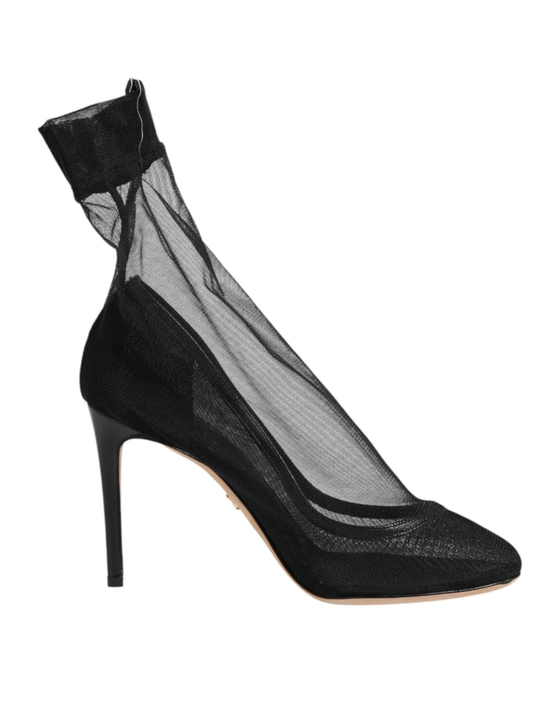 Bottines chaussettes à talon en maille extensible en nylon noir, Dolce & Gabbana