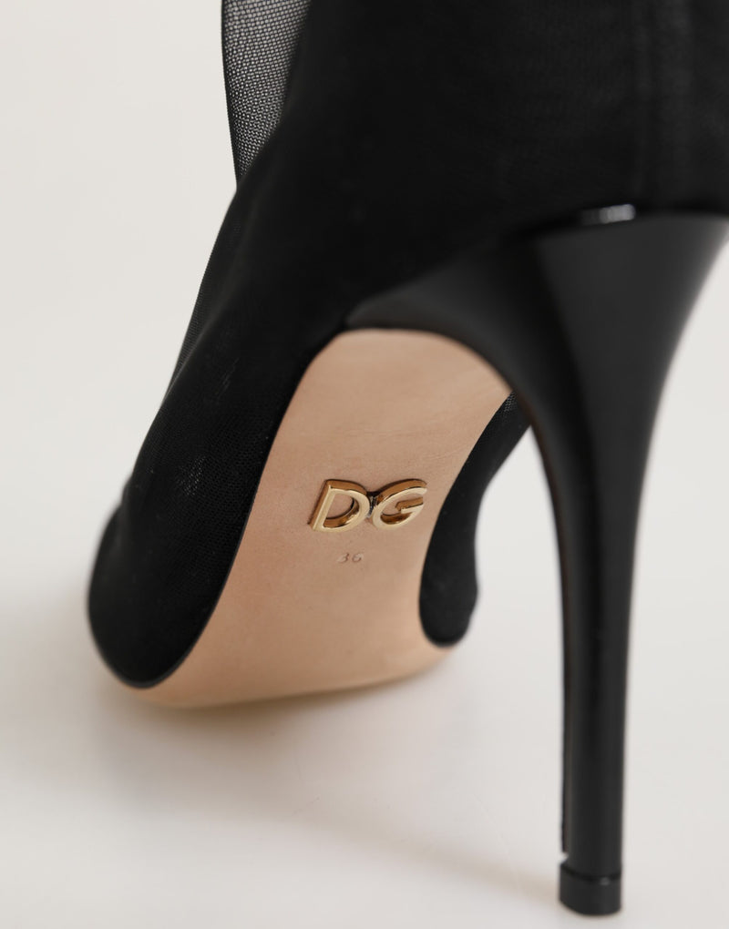 Bottines chaussettes à talon en maille extensible en nylon noir, Dolce & Gabbana