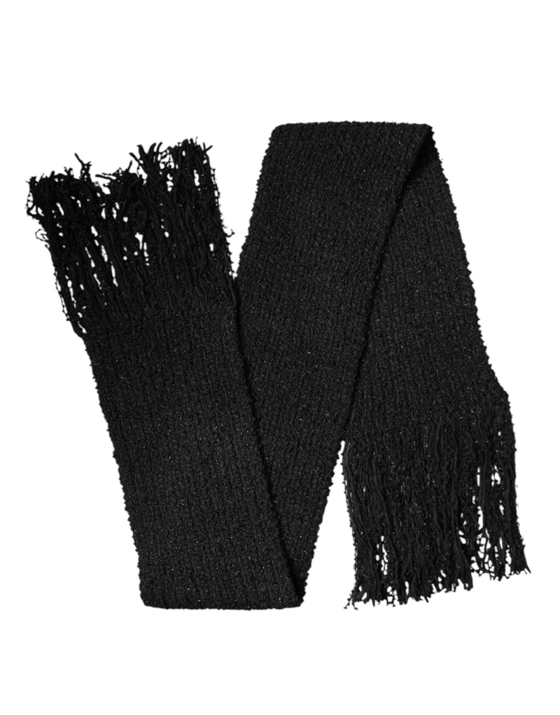 Cachecol preto Dolce & Gabbana em cashmere tricotado, com franjas