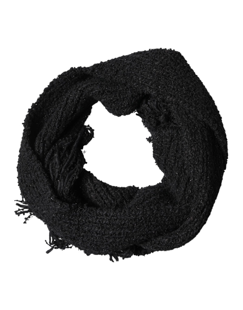 Cachecol preto Dolce & Gabbana em cashmere tricotado, com franjas