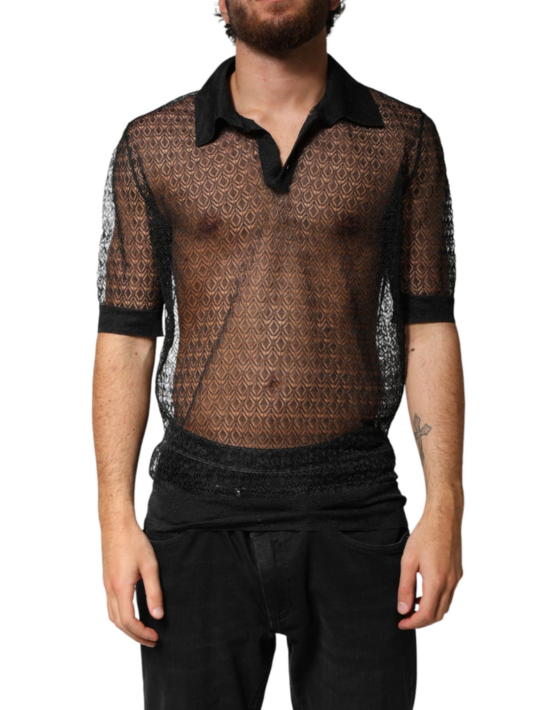 Polo décontracté noir à manches courtes et transparent Dolce & Gabbana