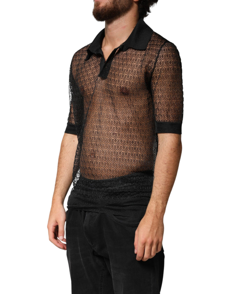 Polo décontracté noir à manches courtes et transparent Dolce & Gabbana