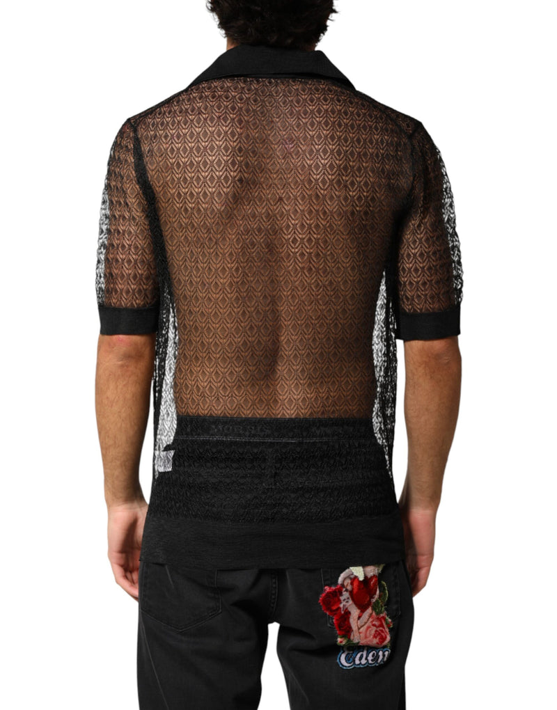 Polo décontracté noir à manches courtes et transparent Dolce & Gabbana