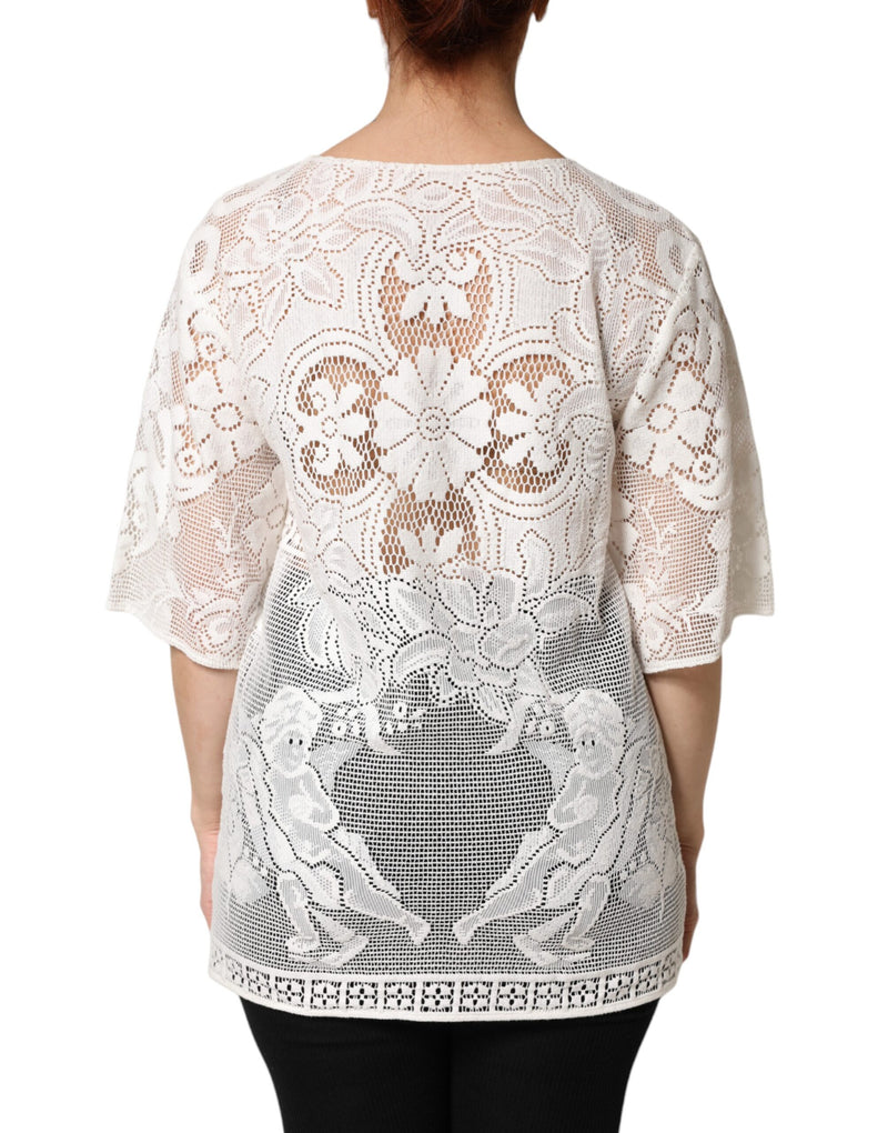 Blusa bianca in cotone con pizzo ricamato di Dolce & Gabbana