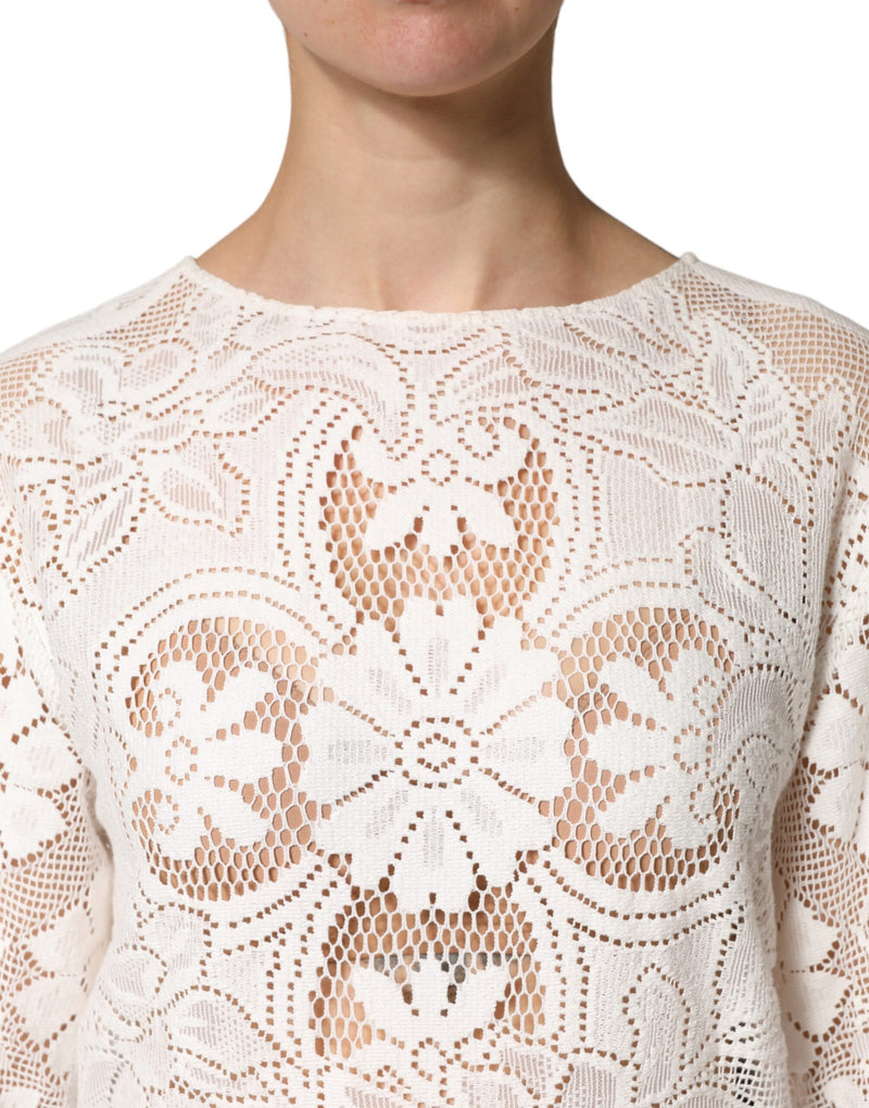 Blusa bianca in cotone con pizzo ricamato di Dolce & Gabbana
