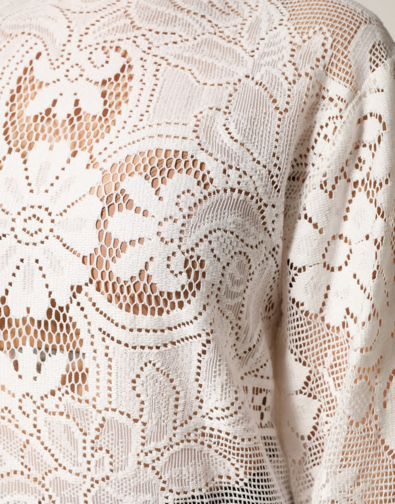 Blusa bianca in cotone con pizzo ricamato di Dolce & Gabbana