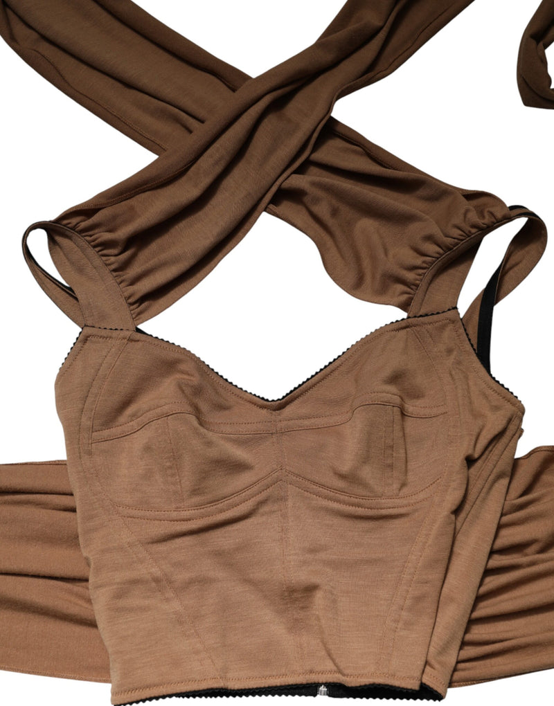 Haut sans manches marron en laine vierge avec écharpe intégrée Dolce & Gabbana