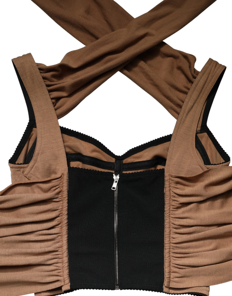 Haut sans manches marron en laine vierge avec écharpe intégrée Dolce & Gabbana