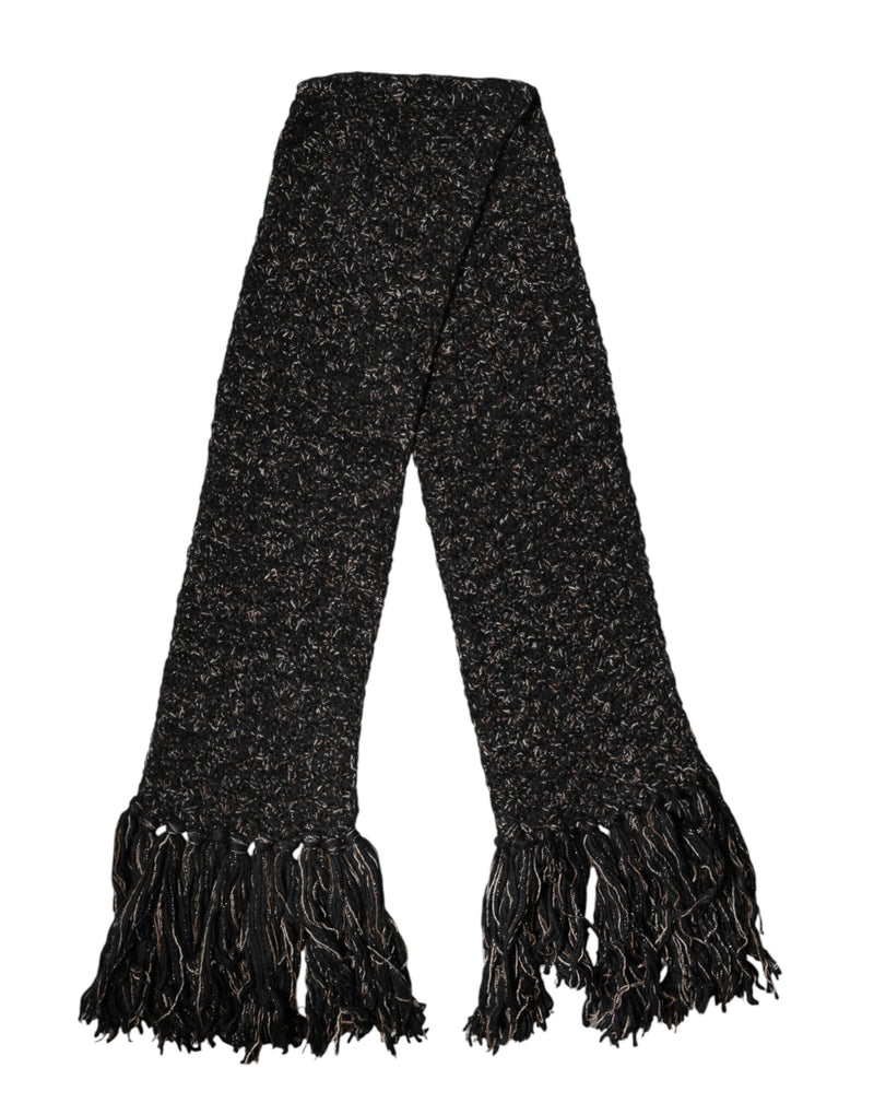 Sciarpa foulard avvolgicollo in lana nera con frange Dolce & Gabbana