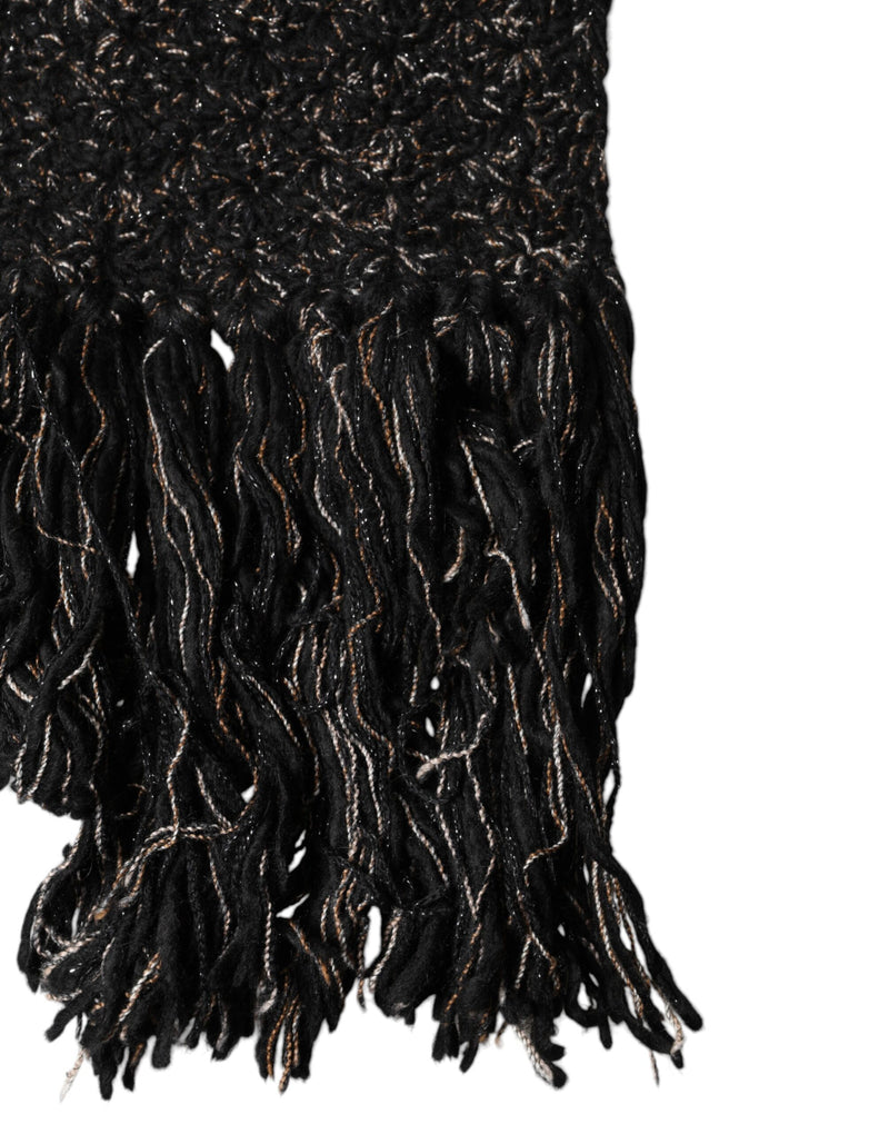 Sciarpa foulard avvolgicollo in lana nera con frange Dolce & Gabbana