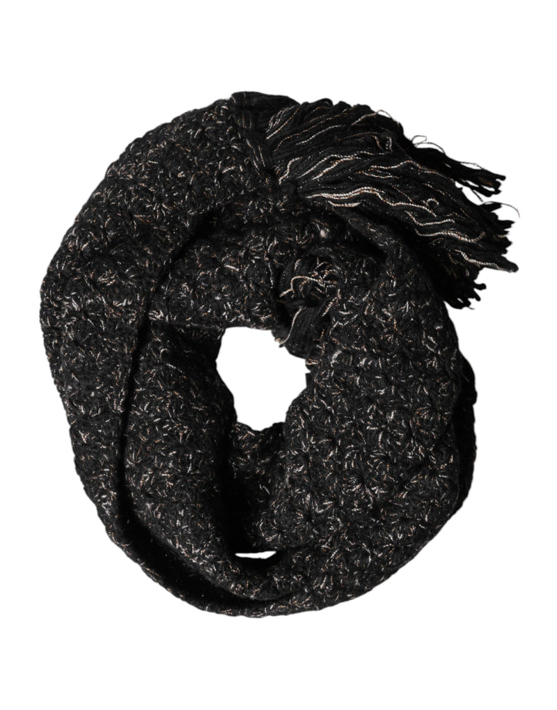 Sciarpa foulard avvolgicollo in lana nera con frange Dolce & Gabbana