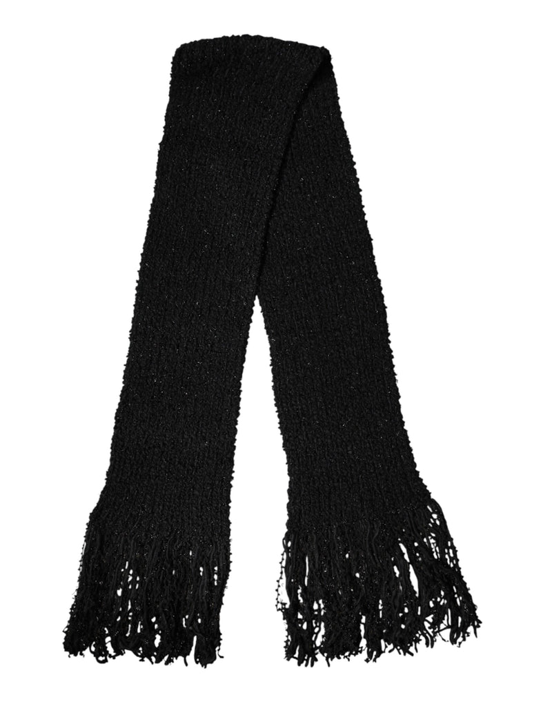 Écharpe foulard tour de cou à franges en laine noire Dolce & Gabbana