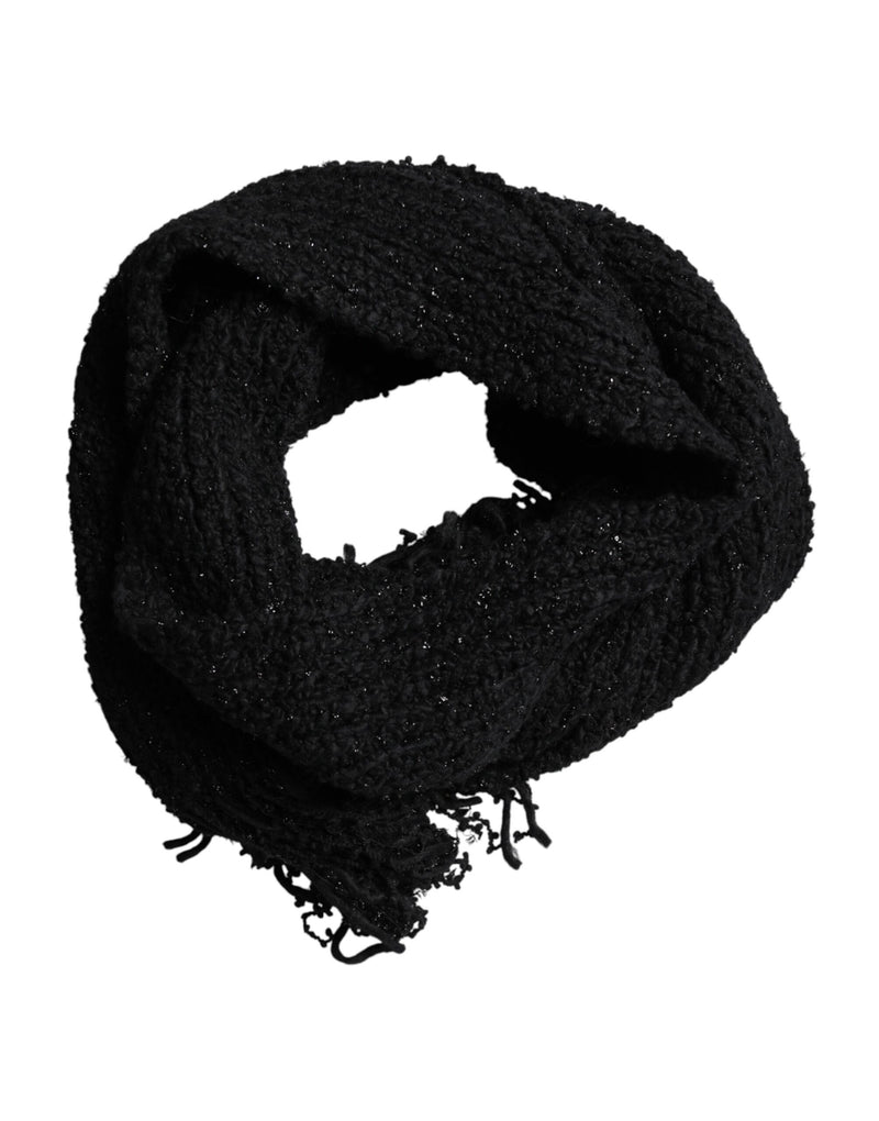 Écharpe foulard tour de cou à franges en laine noire Dolce & Gabbana