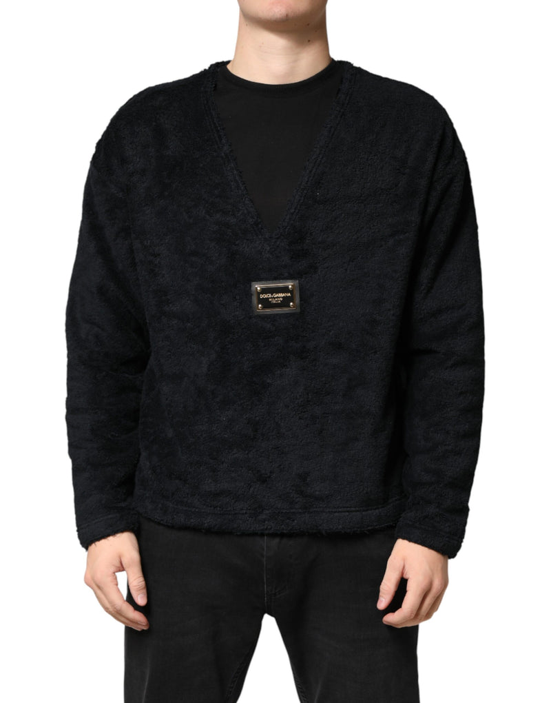 Sweat-shirt en coton noir à col en V pour homme Dolce & Gabbana