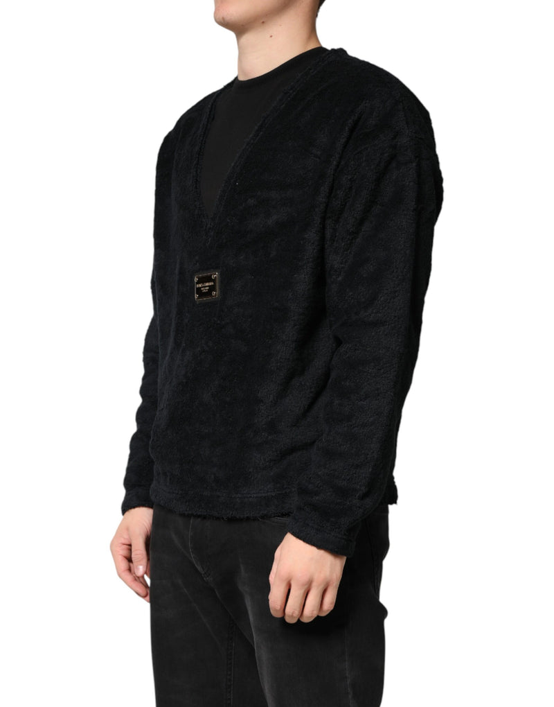 Sweat-shirt en coton noir à col en V pour homme Dolce & Gabbana