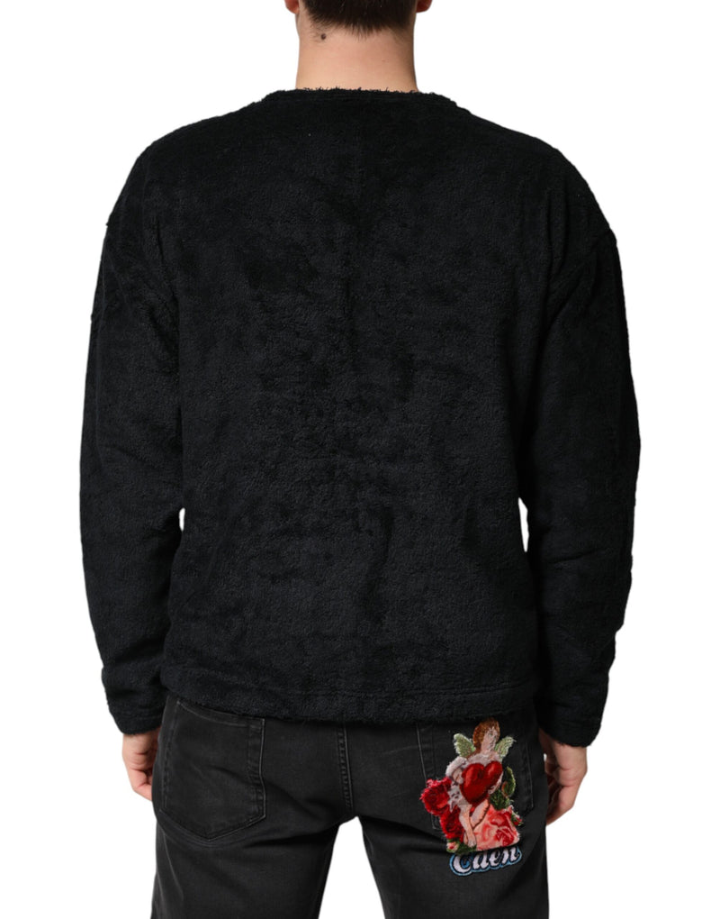 Sweat-shirt en coton noir à col en V pour homme Dolce & Gabbana