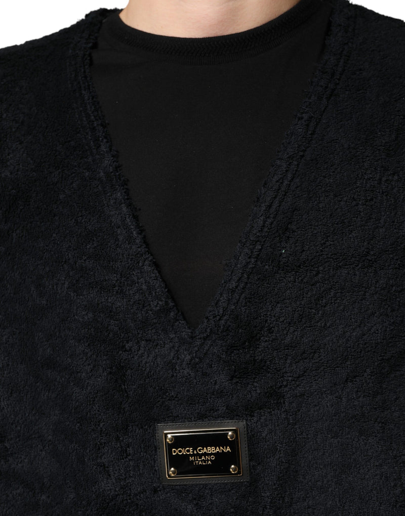 Sweat-shirt en coton noir à col en V pour homme Dolce & Gabbana