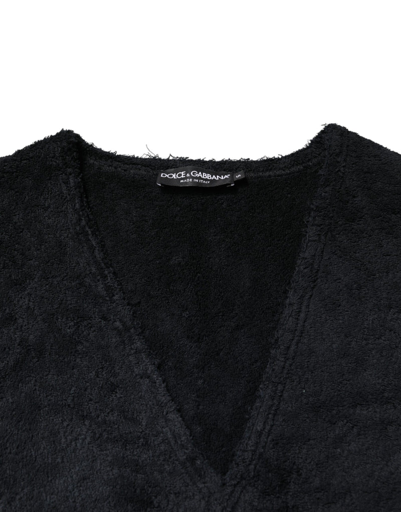 Sweat-shirt en coton noir à col en V pour homme Dolce & Gabbana