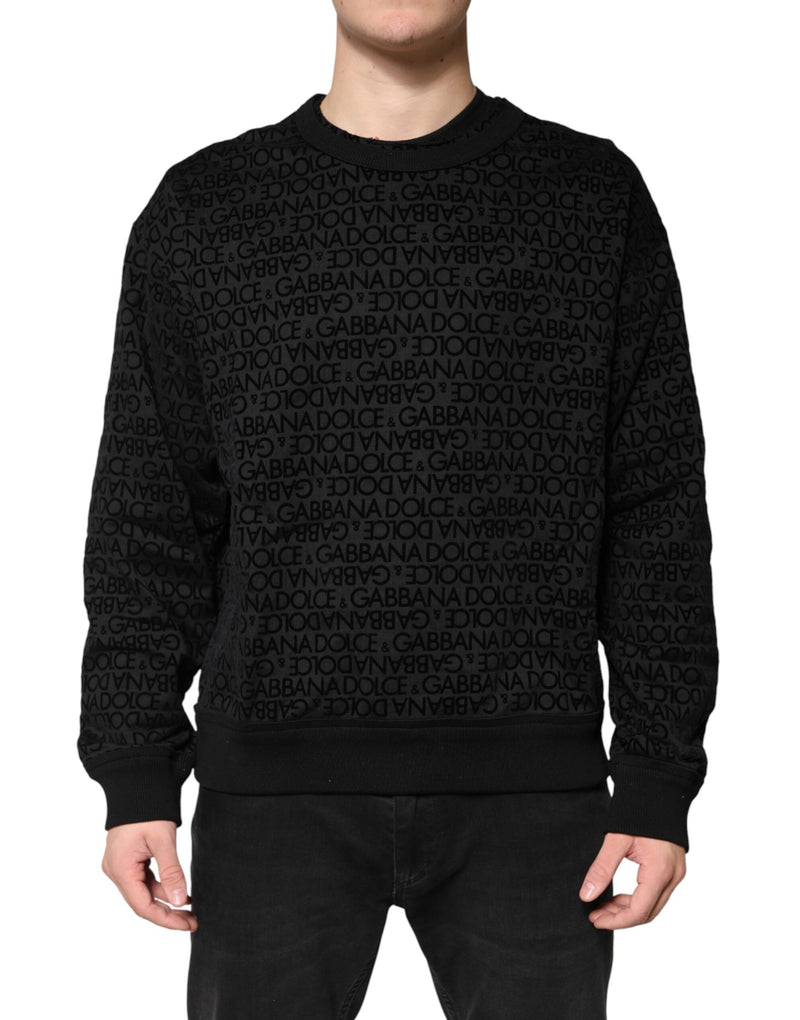 Sweat-shirt noir à col rond avec monogramme Dolce & Gabbana