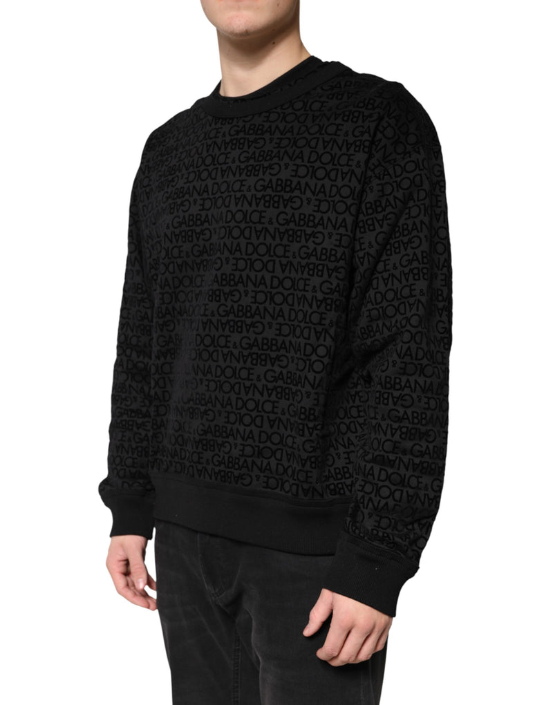 Sweat-shirt noir à col rond avec monogramme Dolce & Gabbana