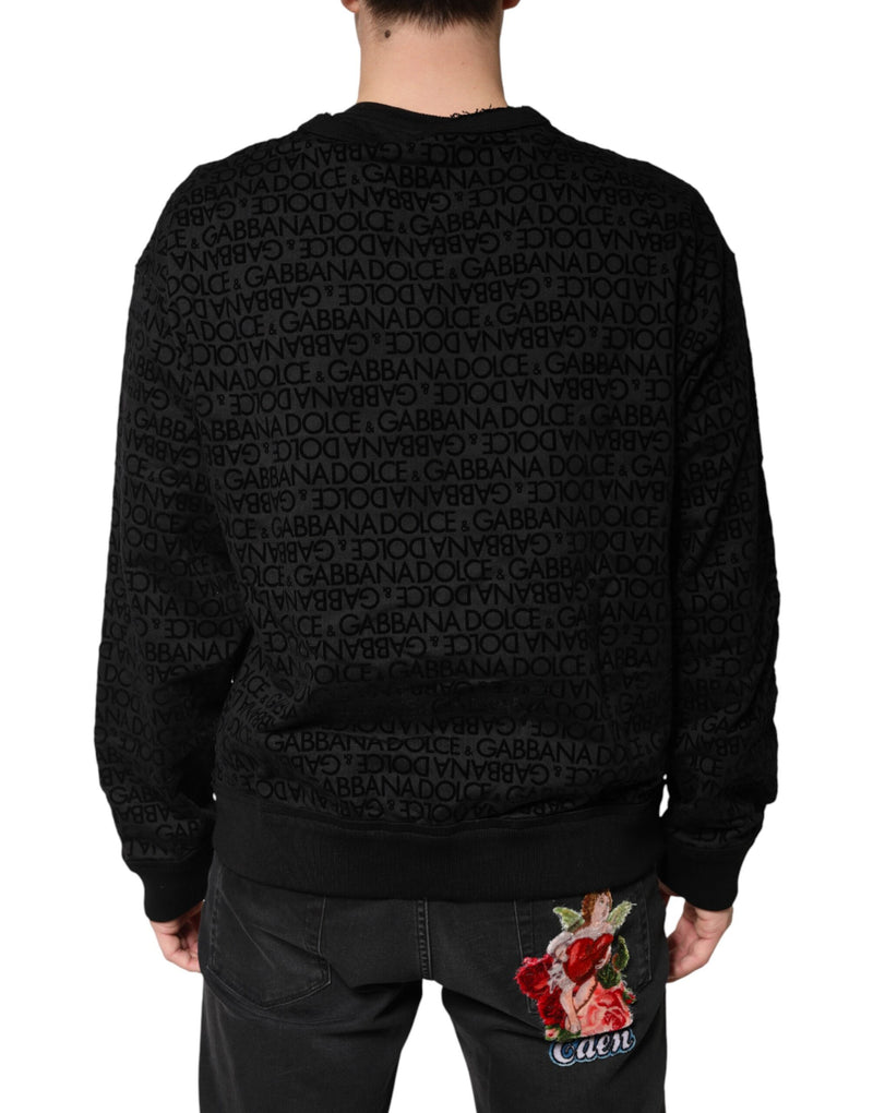 Sweat-shirt noir à col rond avec monogramme Dolce & Gabbana
