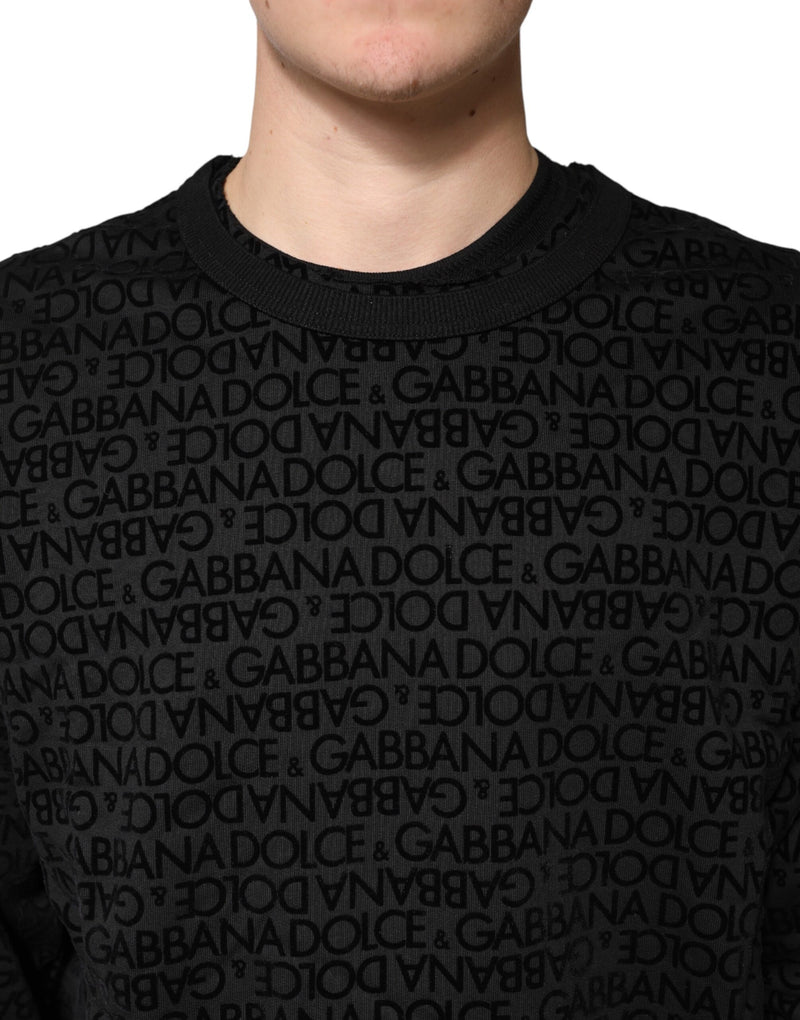 Sweat-shirt noir à col rond avec monogramme Dolce & Gabbana