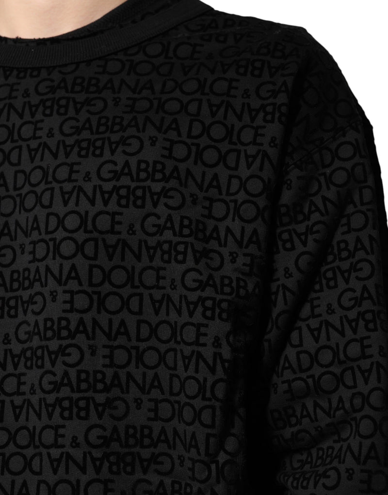 Sweat-shirt noir à col rond avec monogramme Dolce & Gabbana