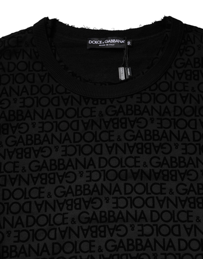 Sweat-shirt noir à col rond avec monogramme Dolce & Gabbana