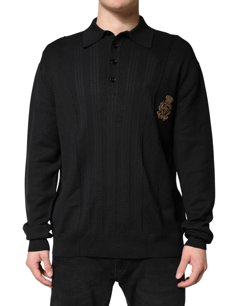 Pull noir à manches longues avec écusson pour homme Dolce & Gabbana
