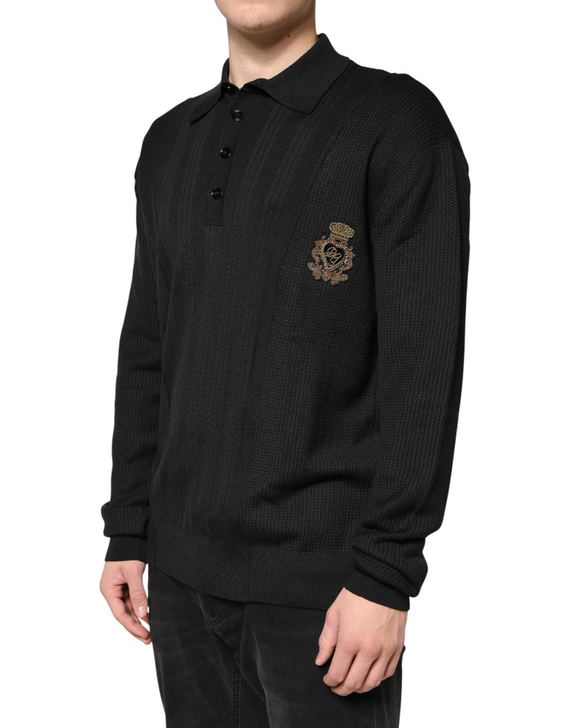 Pull noir à manches longues avec écusson pour homme Dolce & Gabbana