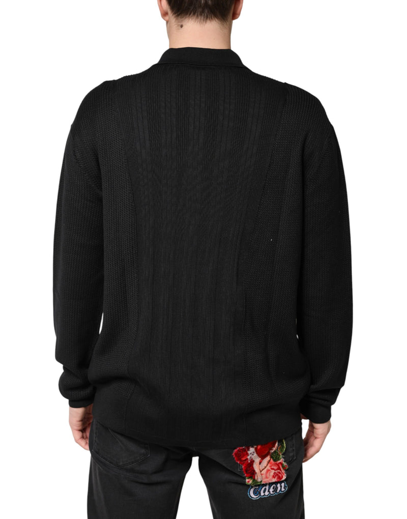 Pull noir à manches longues avec écusson pour homme Dolce & Gabbana