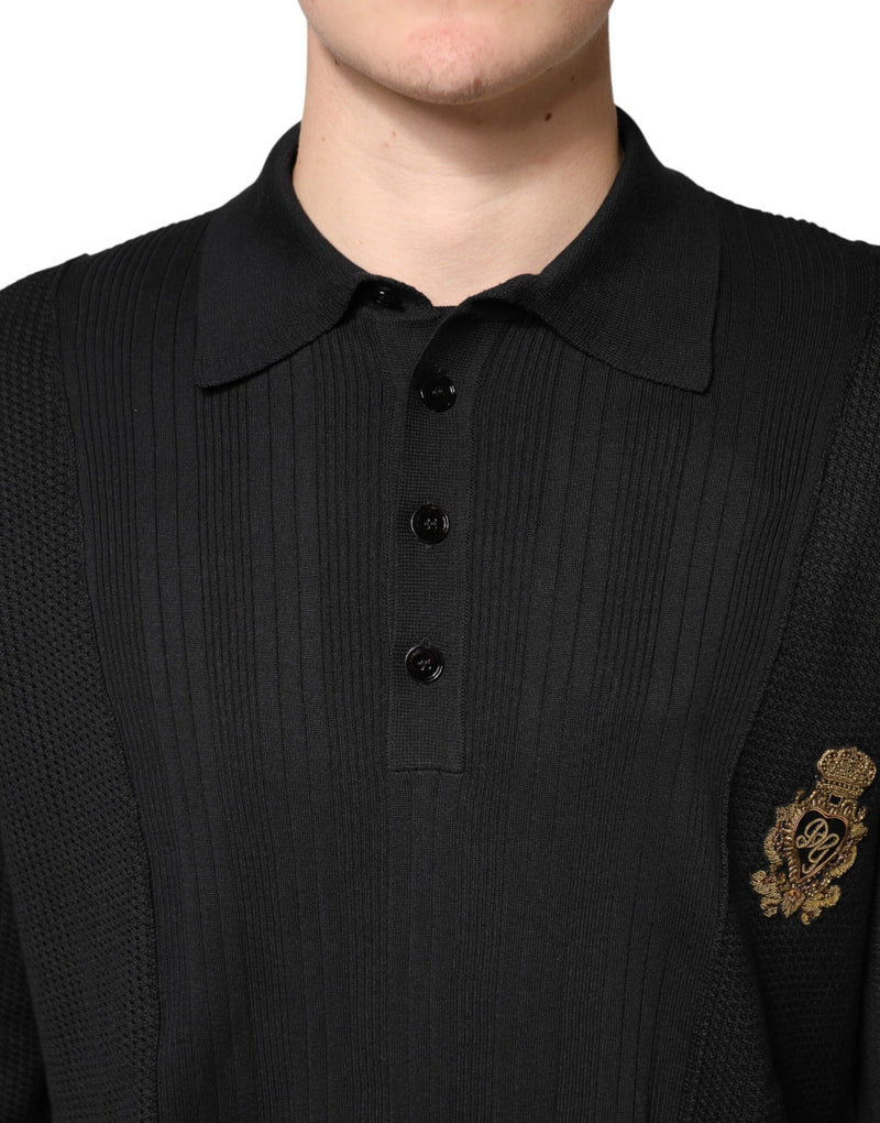Pull noir à manches longues avec écusson pour homme Dolce & Gabbana