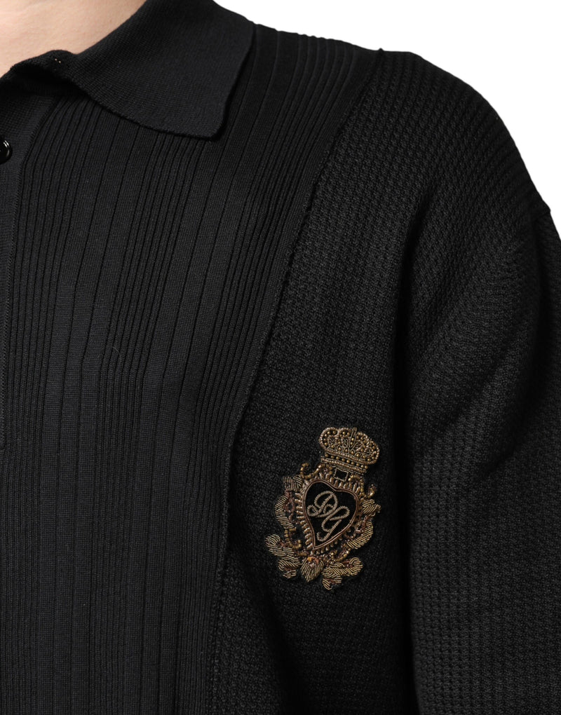 Pull noir à manches longues avec écusson pour homme Dolce & Gabbana