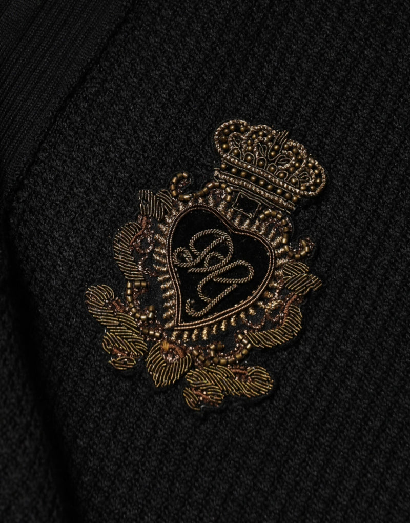 Pull noir à manches longues avec écusson pour homme Dolce & Gabbana