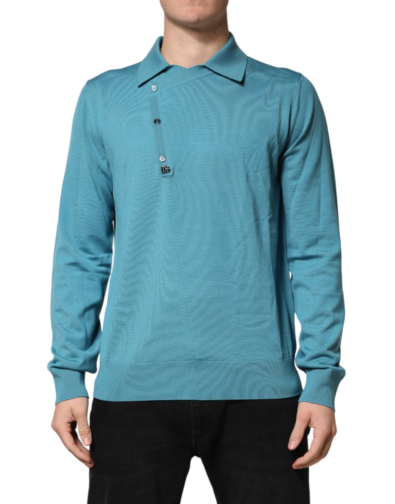 Suéter polo de lã azul-petróleo com gola Dolce & Gabbana