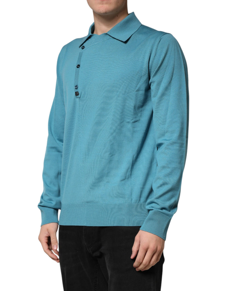 Suéter polo de lã azul-petróleo com gola Dolce & Gabbana