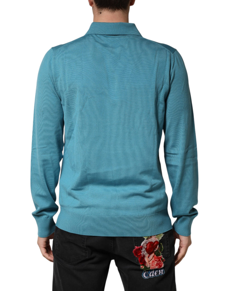 Suéter polo de lã azul-petróleo com gola Dolce & Gabbana