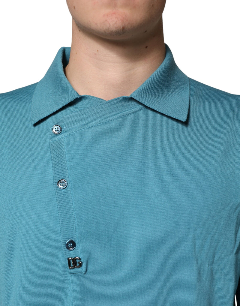 Suéter polo de lã azul-petróleo com gola Dolce & Gabbana