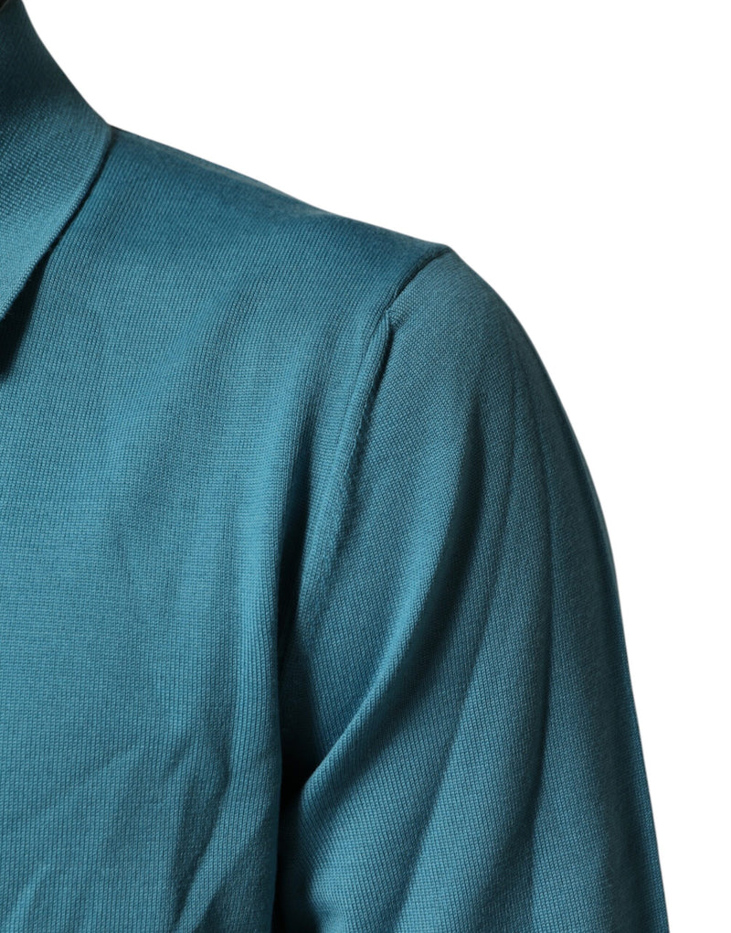Suéter polo de lã azul-petróleo com gola Dolce & Gabbana